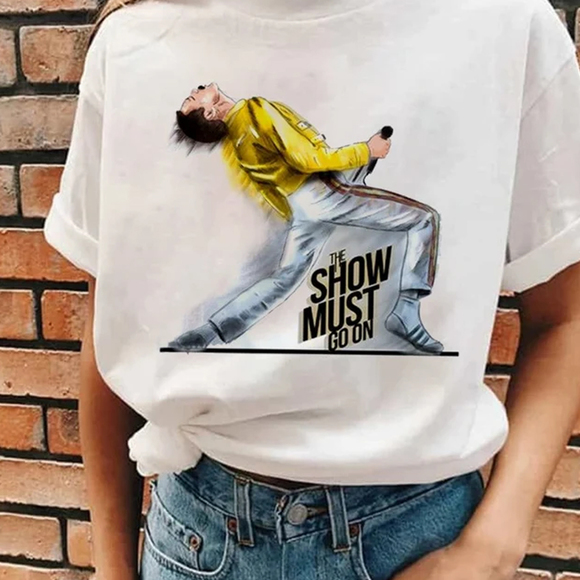 LADIES QUEEN FREDDIE Mercury Blue Union Jack Ufficiale Donne Maglietta